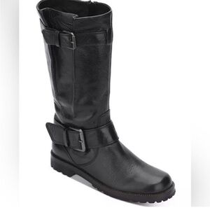 Gentle Souls Buckle Up Black Leather Moto Mid-Calf Buckle Boots - size 9
